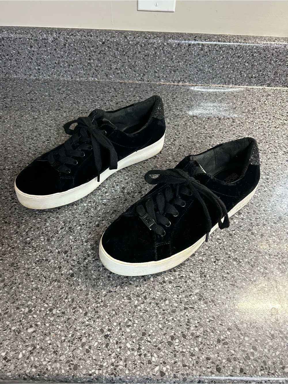 Michael Kors Black Velvet Low-Top Platform Sneakers